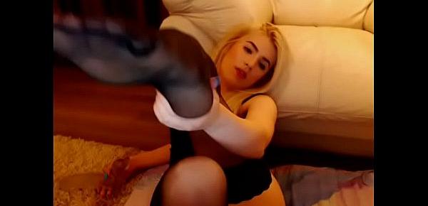  Hot blonde chick foot and blowjob tease